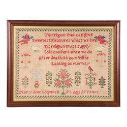 Victorian needlework sampler worked by Mary Ann Cooper Aged 9 Years 1863, containing verse...