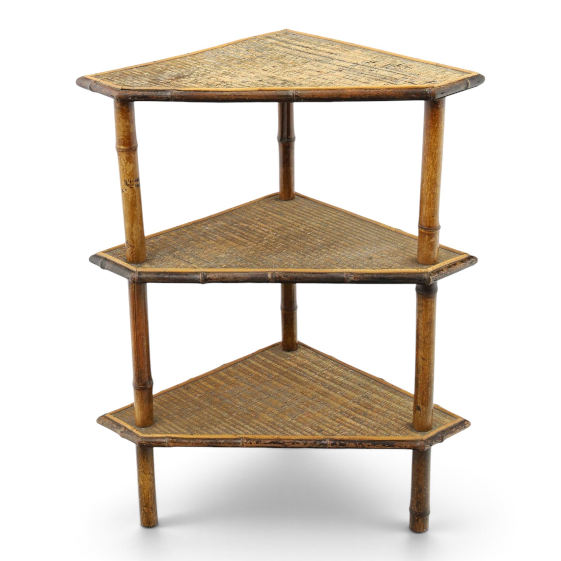 Victorian Aesthetic Movement bamboo three-tier corner whatnot or etagere