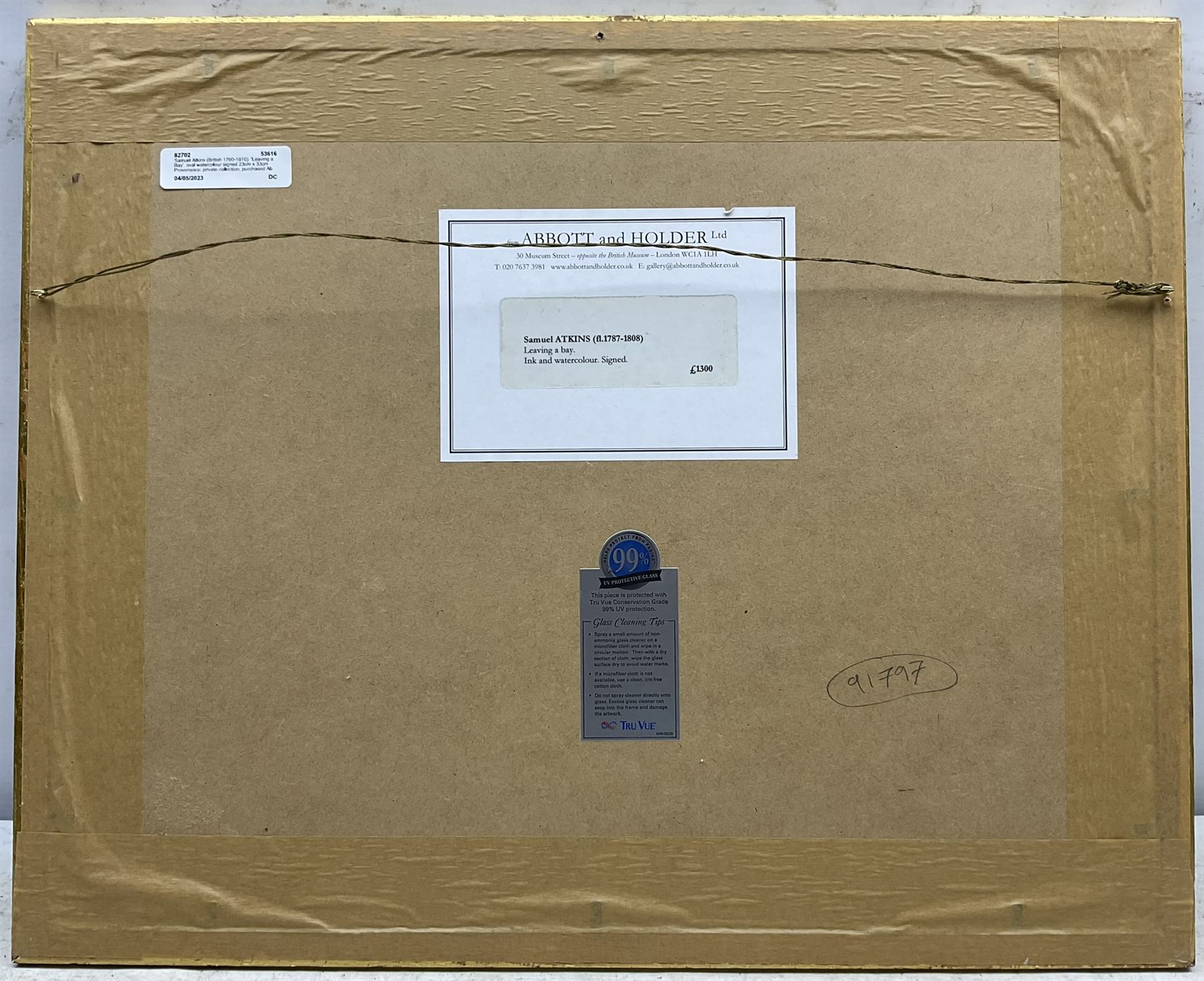 Samuel Atkins (British 1760-1810): 'Leaving a Bay', oval watercolour signed 23cm x 33cm 
Provenance: private collection, purchased Abbott and Holder, Museum Street, London, label verso; with Woolley & Wallis 24th September 2014 Lot 95