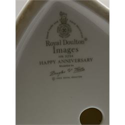 Four Royal Doulton Images figures comprising 'Happy Anniversary', 'Wedding Day', 'Congratulations' and 'Carefree', together with a set of three Heinrich collectors plates depicting Fairies.