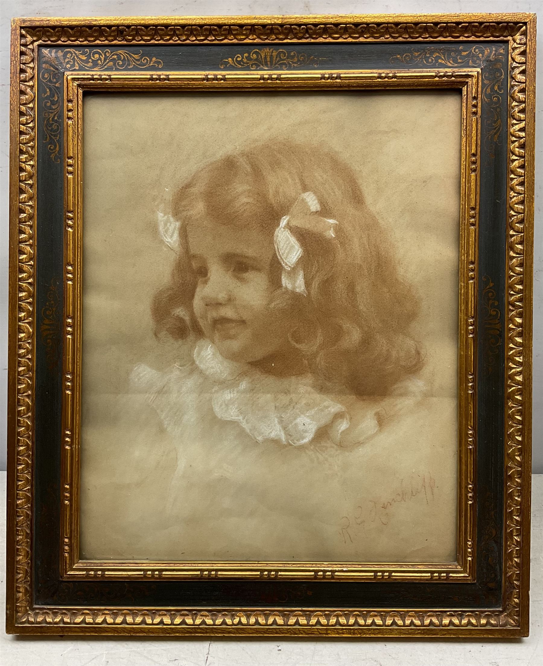 Richard George Hinchcliffe (British 1868-1942): Portrait of a Girl 'Rachel', sanguine chalk on paper signed 38.5cm x 31cm 