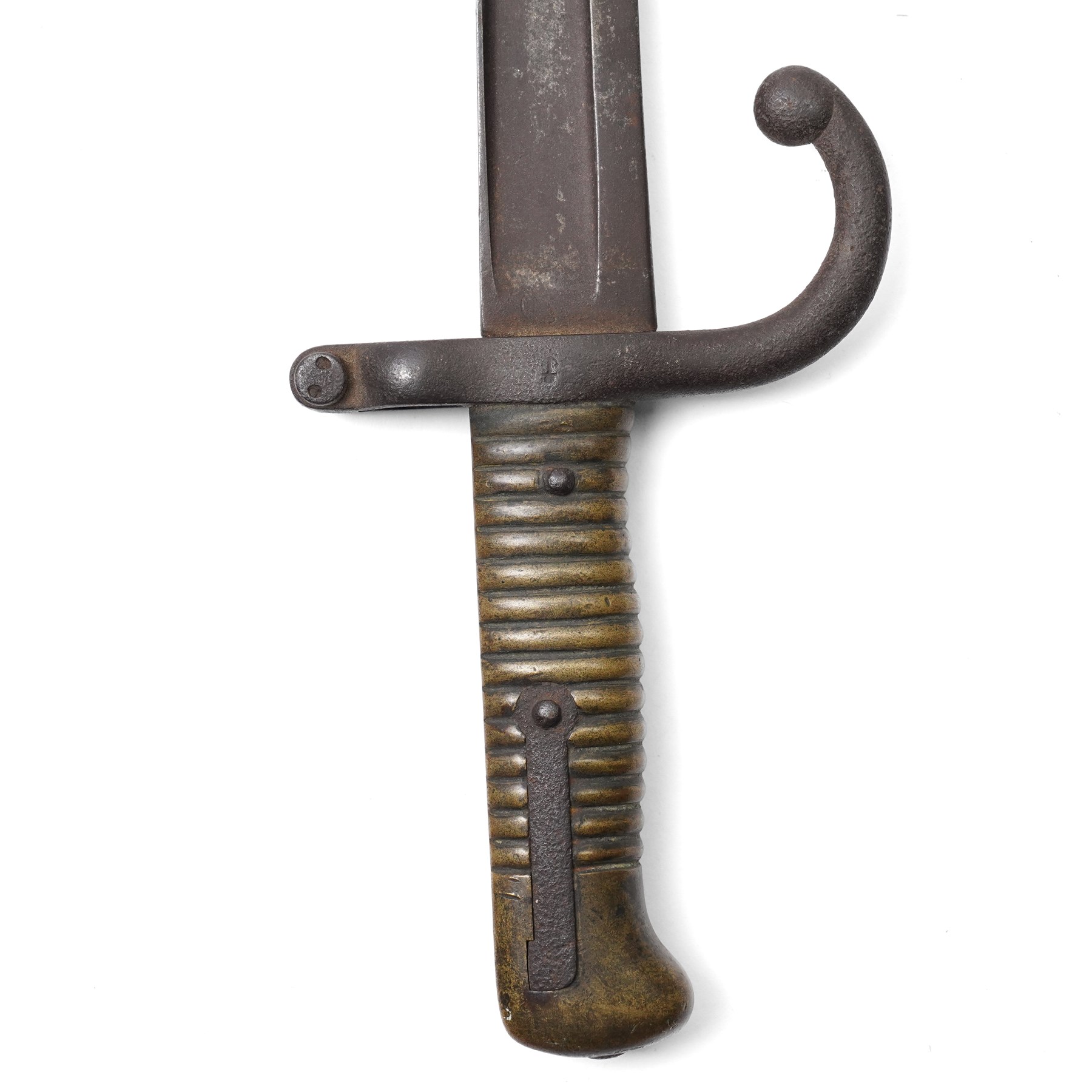 19th century French Chassepot bayonet with 57cm blade, engraved and dated 1868 with brass grip and a percussion pocket pistol 