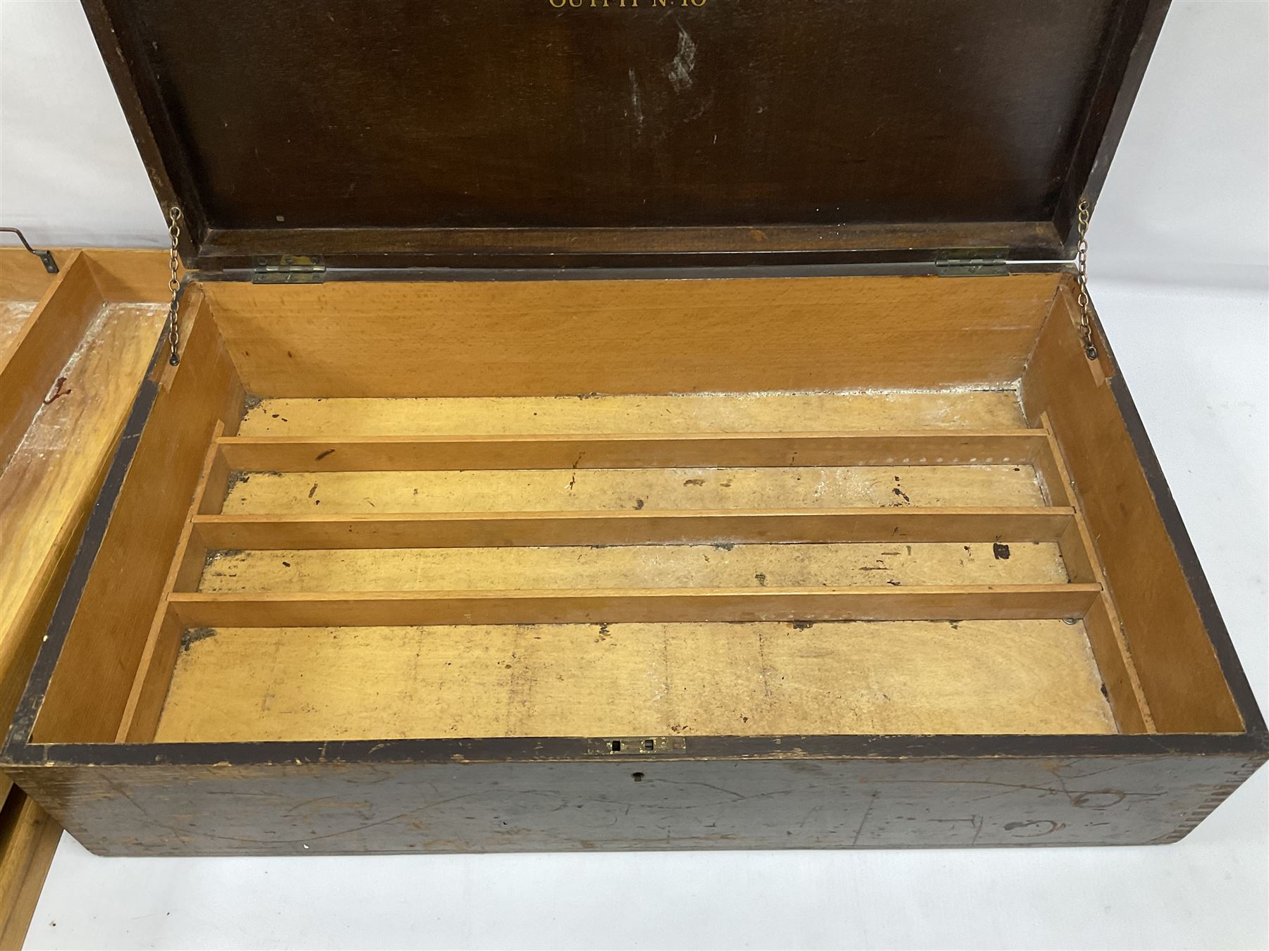 Meccano - original set number ten wooden outfit chest with two lift-out trays