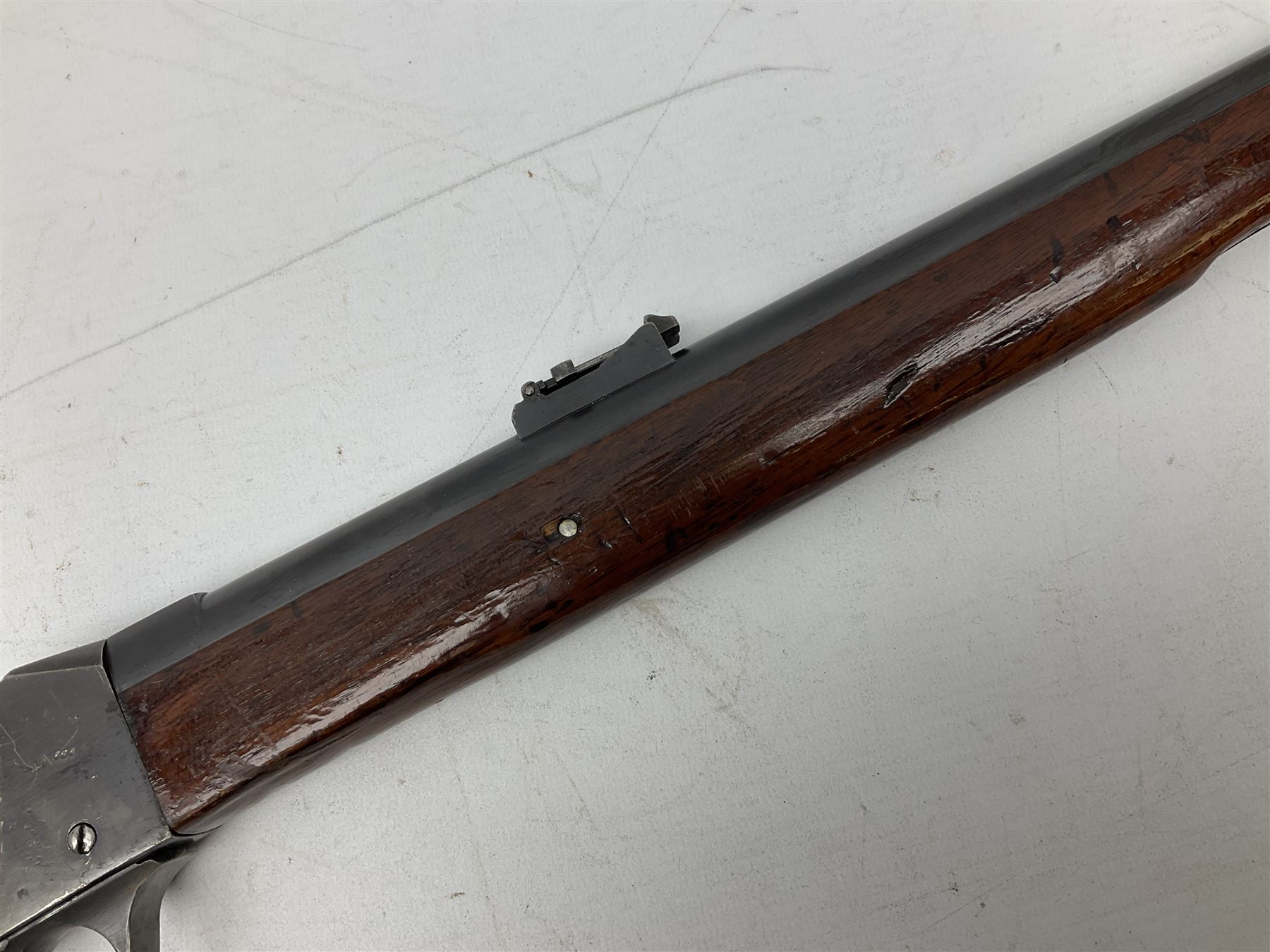 Westley Richards .310 Cadet Martini action rifle, the 63.5cm smooth bored barrel with one barrel band, walnut stock stamped 93/352 with hinged compartment to butt, serial no.3365, L103cm