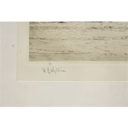 William Lionel Wyllie RA RWS (British 1851-1931): Cobles at Newbiggin - Northumberland, drypoint etching signed in pencil 21cm x 49cm