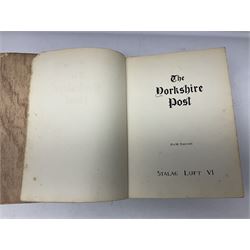 The Yorkshire Post Kriegie Edition. A 1945 book reproducing the exploits of Prisoners of War in Stalag Luft VI, with compliments letter from the publishers. Simulated wood paper covered card boards.