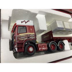 Corgi - three limited edition Hauliers of Renown lorries; CC13715 Scania R Series Topline Houghton Parkhouse 'The Professional' Livestock Transporter Chris Waite Transport; CC13812 Mercedes-Benz Actros Curtainside Eddie Stobart Ltd/Knauf; and CC13911 Foden Alpha Flatbed Trailer & Peat load R.J. & I. Monkhouse Ltd; all boxed with slipcases (3)