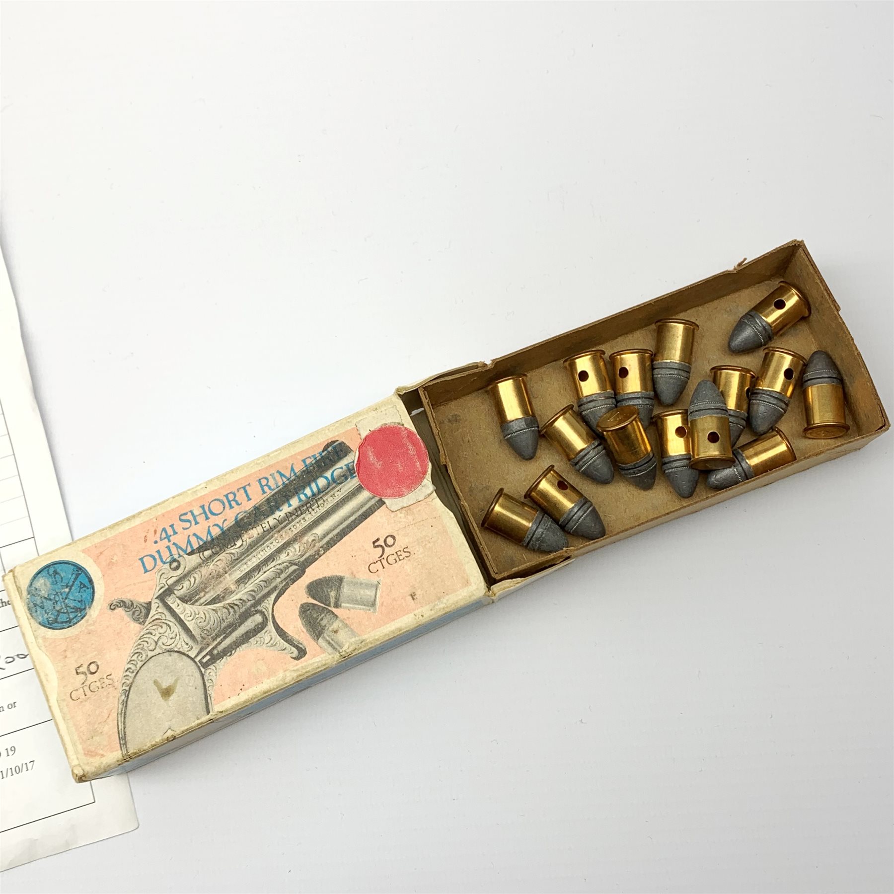 Factory engraved Remington .41 calibre double barrel over and under Derringer, the top of the barrels inscribed 'E. Remington & Sons Ilion. N.Y. Elliot's Patent Dec 12th 1865', with mother-of-pearl split grip, serial no.2695, L13cm overall; with receipt of purchase from Pete Holder dated 08/06/2008; reputedly from the Raymond Kendal collection (former Director of Interpol); with box of  dummy cartridges