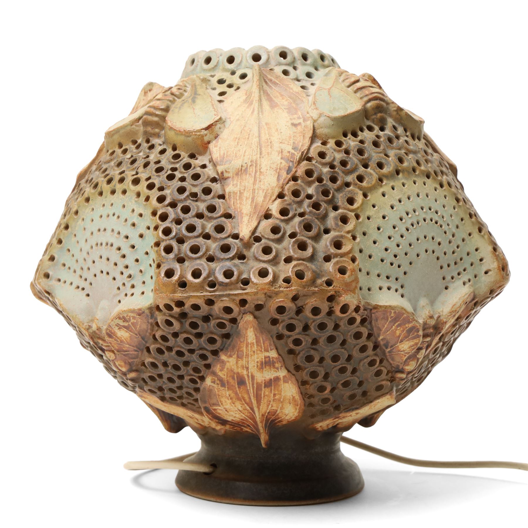 Bernard Rooke (1938-) - Stoneware table lamp modelled as a honeycomb with bees H31cm purchased from The Mill Gallery, Swilland, Ipswich