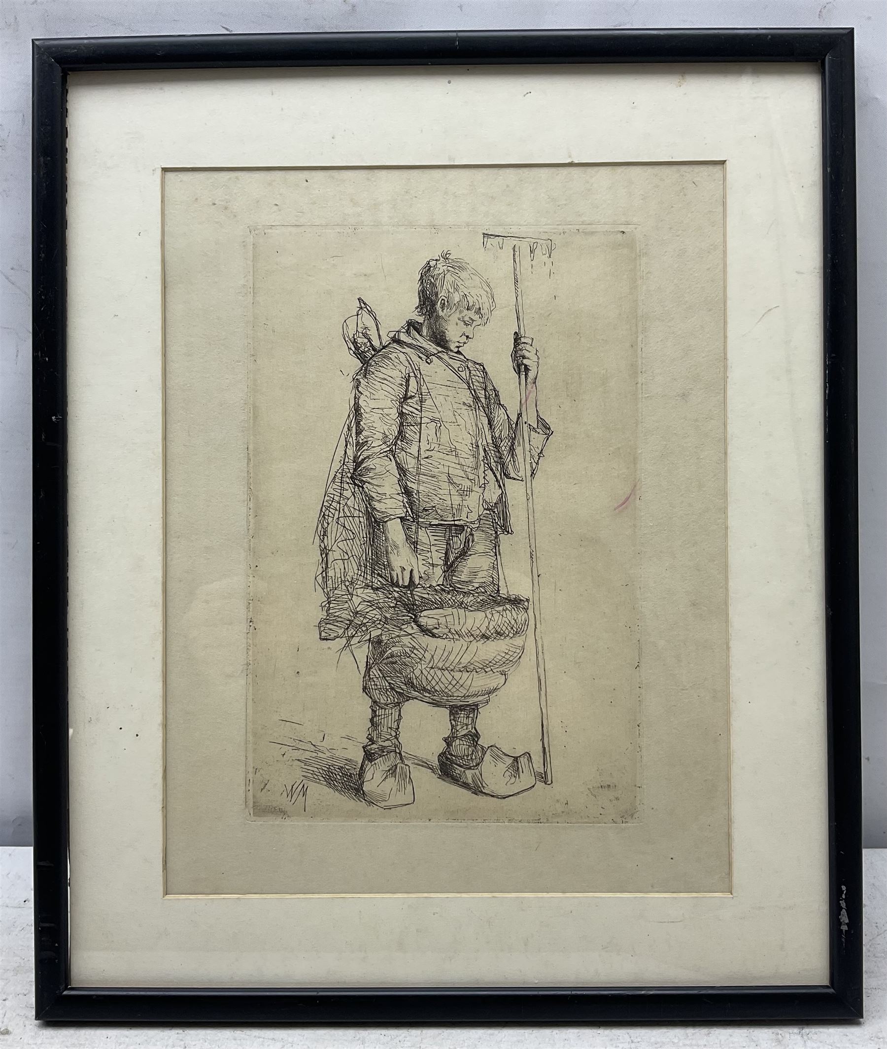 Wally Moes (Dutch 1856-1918): 'Voddenraper' (Ragpicker), drypoint etching signed with initials in the plate, inscribed and dated 1886 verso 24cm x 16cm