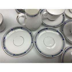 Royal Worcester Beaufort tea service, comprising teapot, milk jug, open saucier, eleven teacups, twelve saucers, eight dessert plates and one cake plate