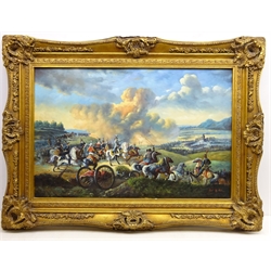  The Battle of Waterloo, 20th century oil on panel signed by Claude Du Bois 59cm x 89cm in ornate gilt frame  