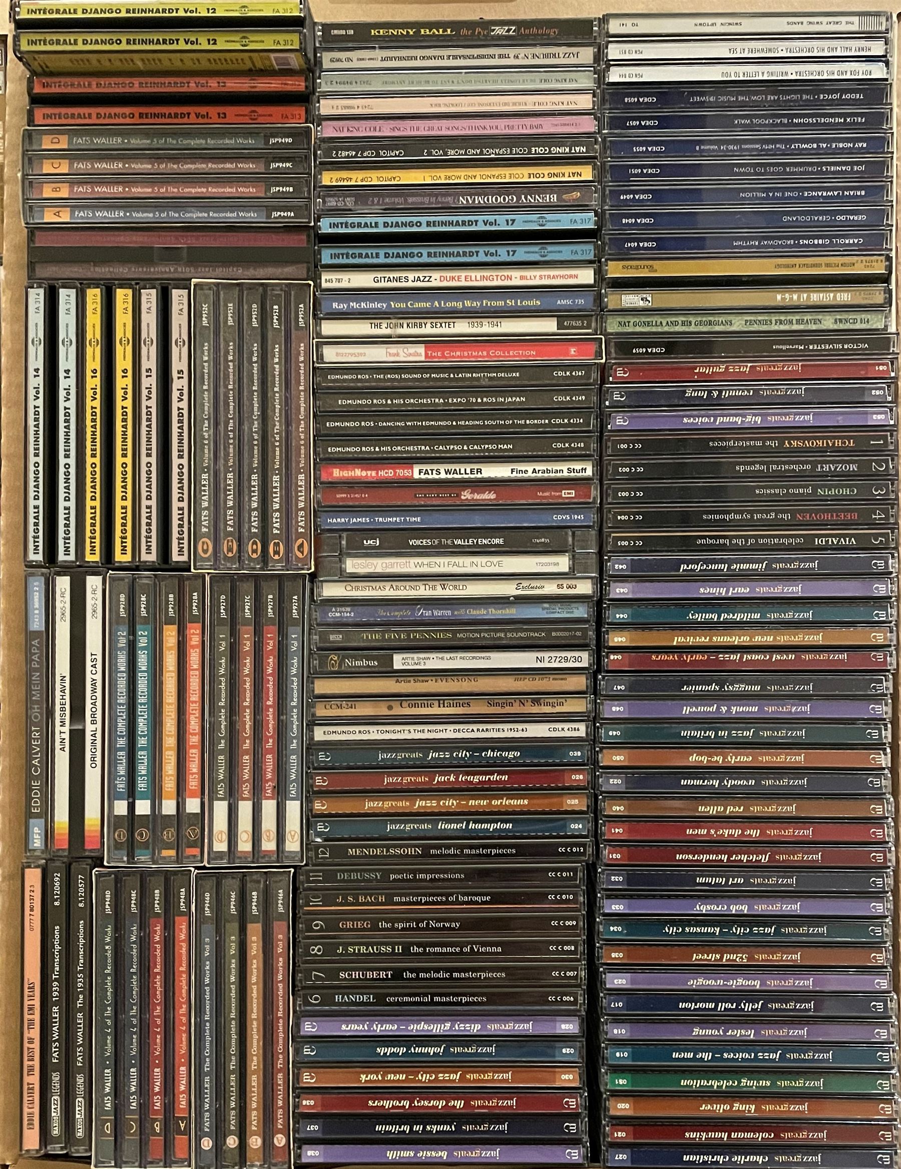 A large collection of mostly Jazz CD's including Fats Waller, Eddie Calvert, Harry James, Ella Fitzgerald, Wood Herman, Frank Sinatra and other music four boxes (400+)