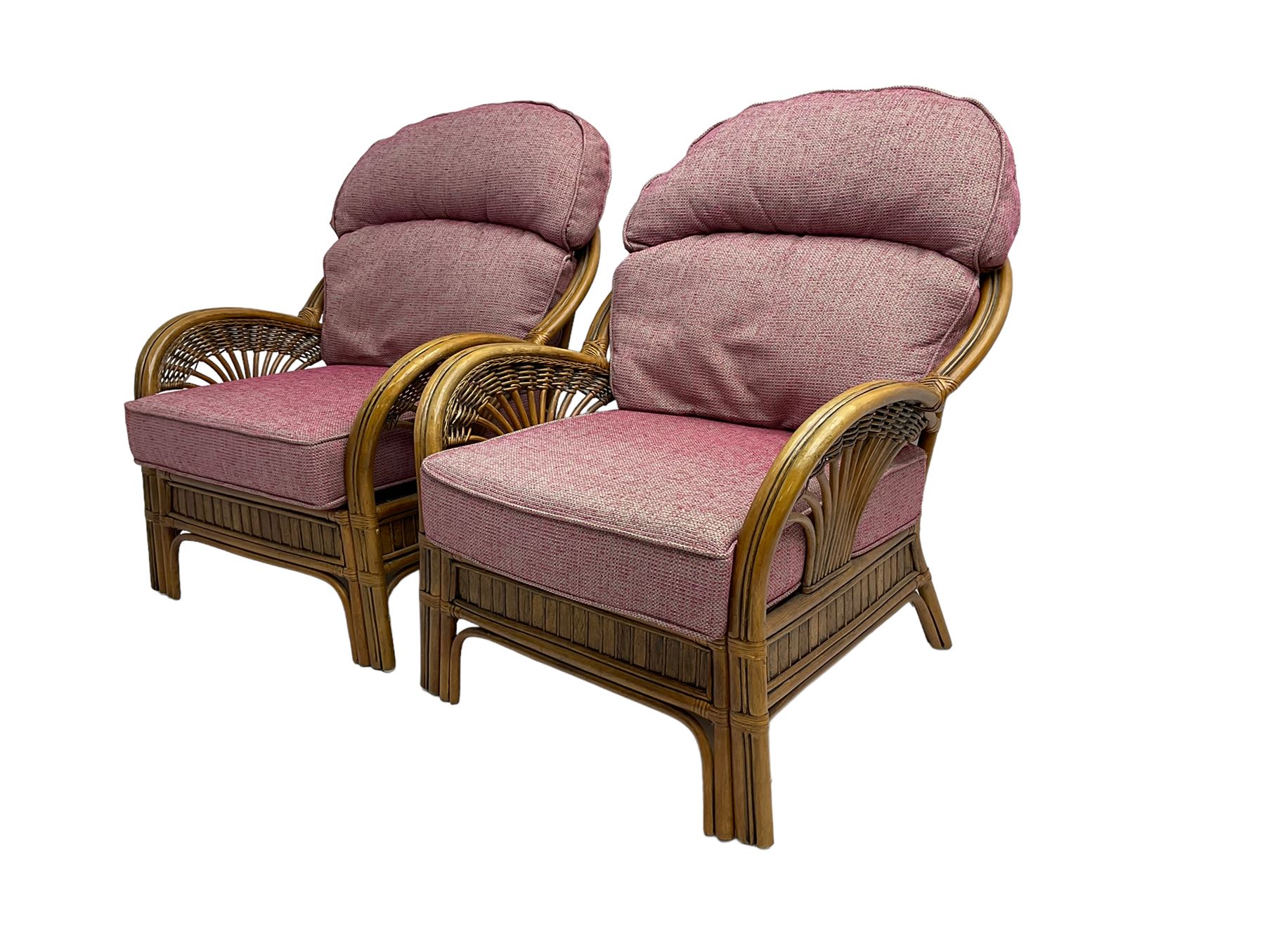 Three piece cane and bamboo conservatory suite two seat sofa (W140cm