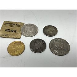 Commemorative medallions or medals including three Queen Victoria Diamond Jubilee small silver medallions, two King Edward VII 1902 Coronation medallions and a Queen Elizabeth II 1953 Coronation medal in red box