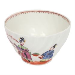 Late 18th century Chamberlain's Worcester teabowl and saucer, of wrythen form, decorated with Chinese figures in a garden, teabowl H5.5cm D8.5cm, saucer D14cm