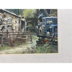 George Busby (Northern British 1926-2005): The Farmyard, watercolour signed and dated '90, 18cm x 27cm