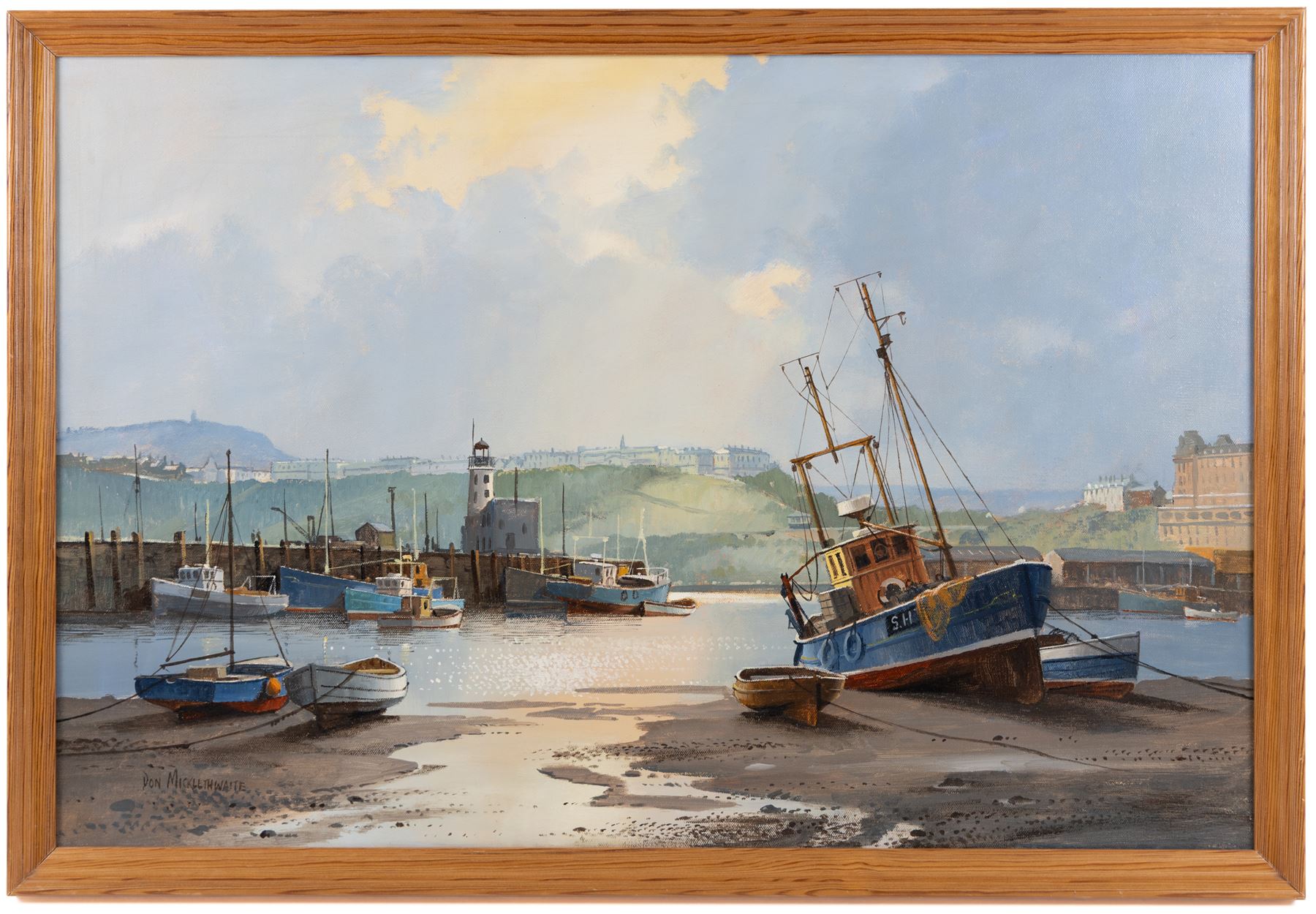 Don Micklethwaite (British 1936-): Scarborough Harbour in Sun, oil on canvas signed 50cm x 75cm 