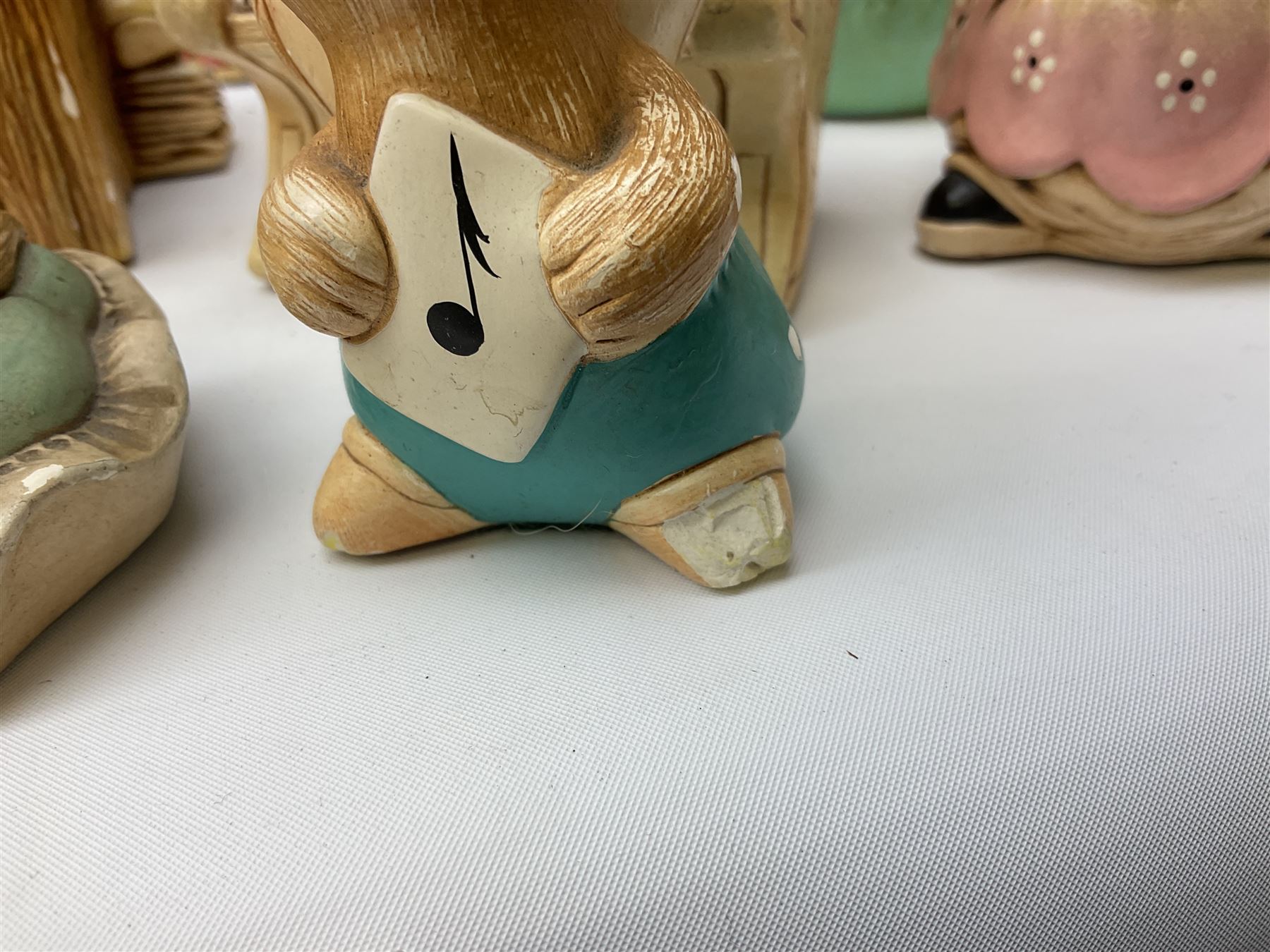 Extensive collection of Pendelfin rabbits and stands, to include Betsy Barge, Fruit Shop, Uncle Soames, Event Piece etc, many with original boxes 