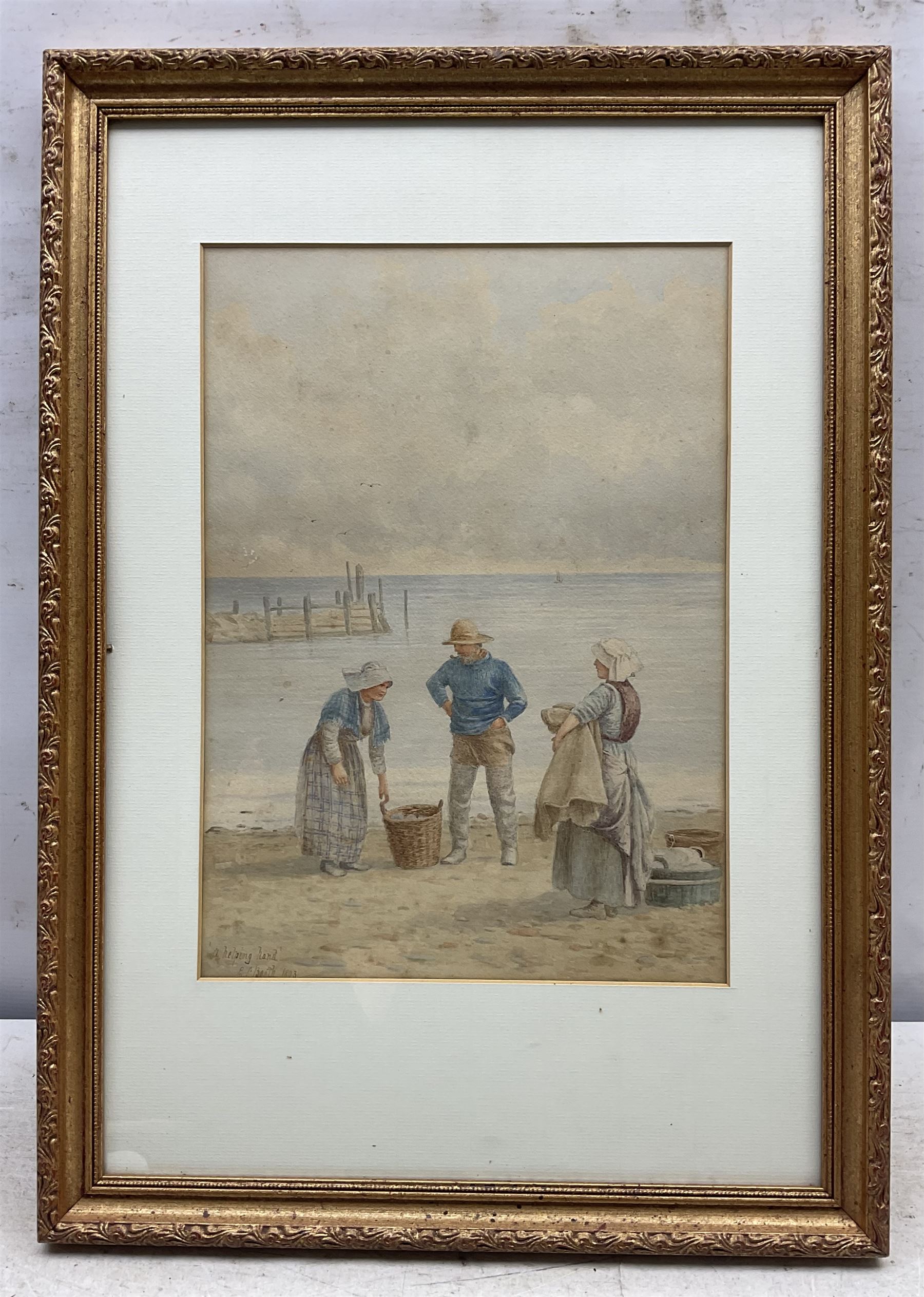 Edward C Booth (British 1821-post 1893): 'A Helping Hand', watercolour signed titled and dated 1893, 33cm x 23cm
Provenance: private collection, purchased Bairstow Eves Whitby September 2001