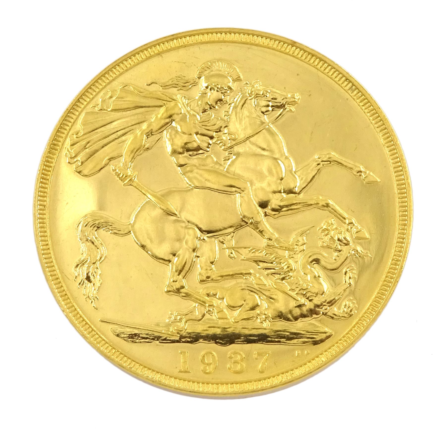 King George VI 1937 gold proof four coin set, comprising half sovereign, sovereign, two pounds and five pounds, in Royal Mint dated case