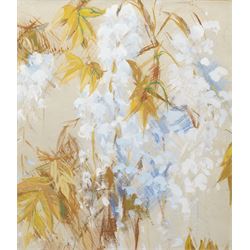 Yvonne Tocher (British 1920-2013): Blue Flowers, mixed media on paper unsigned 44cm x 38cm