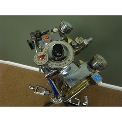 1940s McKesson 'Simplor' Model K chromed Anaesthetic machine, with twin Nitrous Oxide & Oxygen dials and controls, on column support and four cast metal feet with castors, H120cm   