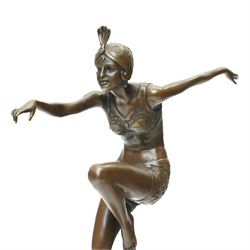 After Ferdinand Preiss (German 1882-1943): 'Con Brio', bronze figure bearing signature and with foundry mark, on black veined marble base, H38cm