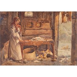 Albert George Stevens (Staithes Group 1863-1925): Girl Preparing Food, watercolour signed ...