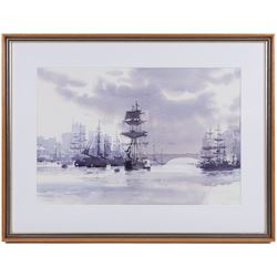 Gordon Hales (British 1916-1997): 'Tall Ships in the Upper Pool', watercolour signed, titled on label verso 32cm x 48cm 