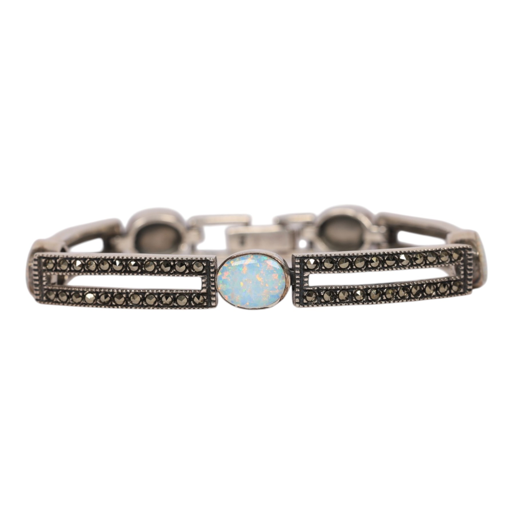Silver opal and marcasite clasp bracelet