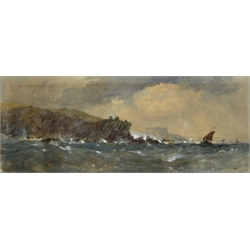  Edward Duncan (British 1803-1882): Fishing Boats in a Squall, watercolour signed and dated with initials 1864, 9cm x 24cm  