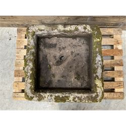 Large 19th century square weathered stone trough 