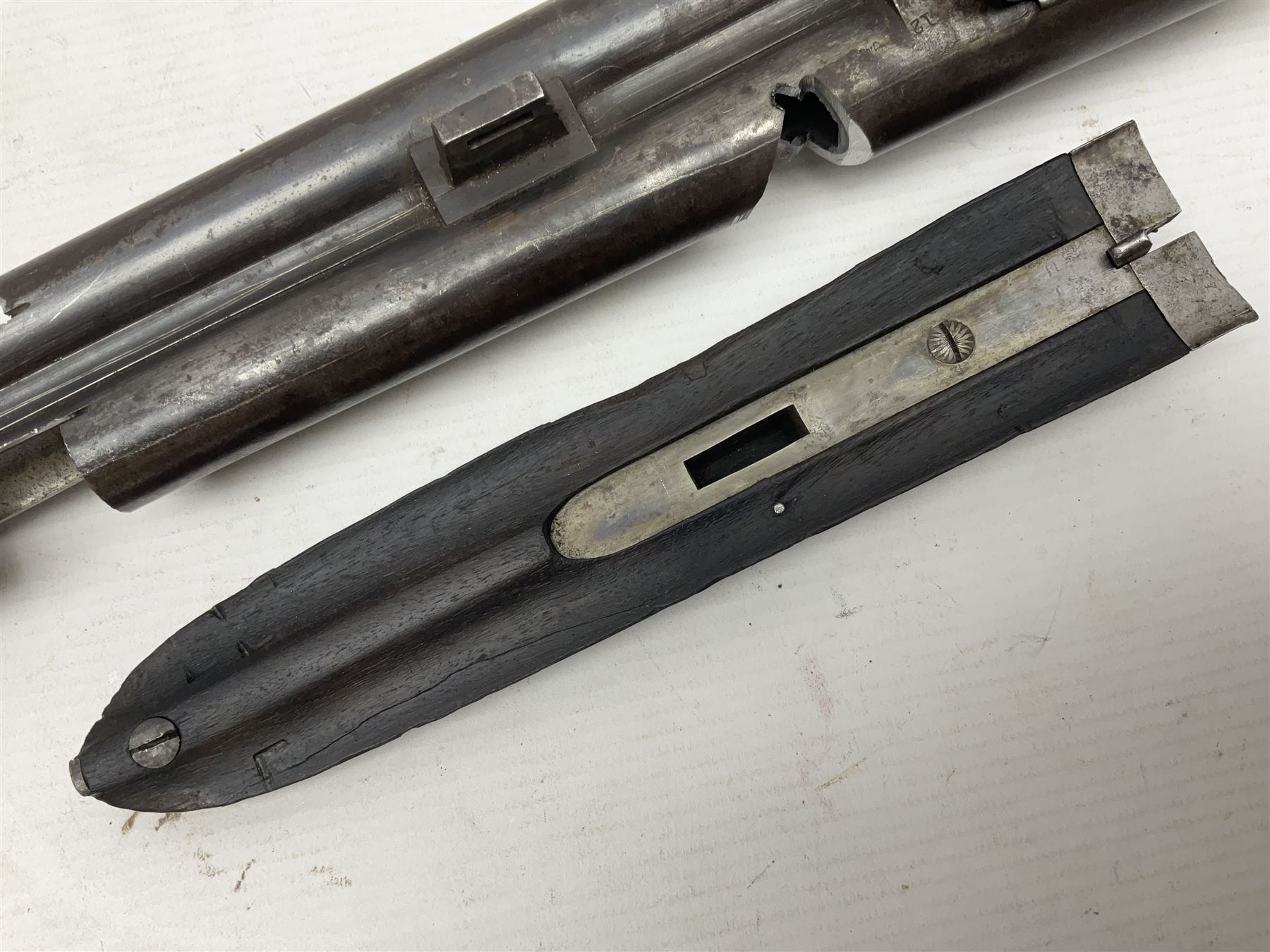 SHOTGUN CERTIFICATE REQUIRED - Purdey 12-bore side-by-side double barrel hammer shotgun, STOCK AND ACTION ONLY as barrels cut ready for sleeving, screw underlever action, serial no.616177