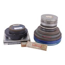 Collection of 9.5mm and 16mm cine film reels, mostly silent black and white with some notc...