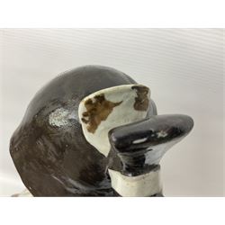 Large Japanese Imari porcelain figure, modelled as a Bijin, wearing a long kimono decorated with apple blossom and leafy branches on a white ground, with gilt detailing, possibly Edo period, H63cm