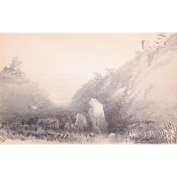Henry Barlow Carter (British 1804-1868): 'Valley of the Rocks Lynton Twilight', pencil unsigned, titled and dated Aug 16th 1861 verso 11cm x 17cm 
Provenance: purchased by the vendor from T B & R Jordan Fine Art Specialists Stockton on Tees; from the artist's sketch book, label verso