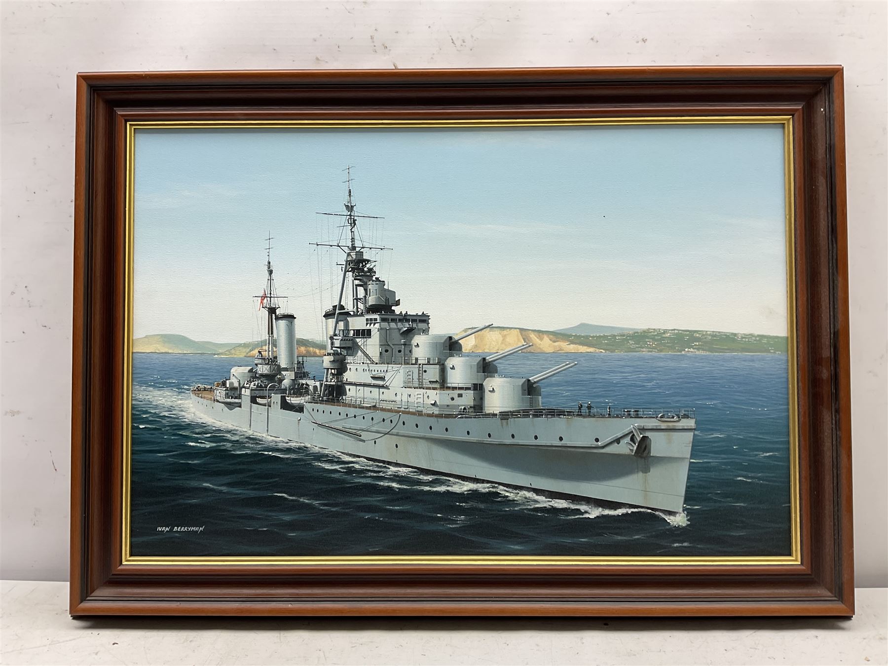 Ivan Berryman (British 1958-): Naval Ship's Portrait of a Dido-Class Cruiser, oil on canvas signed 39cm x 59cm 
Provenance: with Bosleys Military Auctioneers Marlow 1st Sept. 2010 Lot 742

