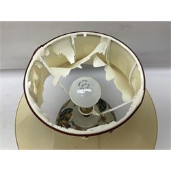 Moorcroft table lamp of squat baluster form, decorated in the Autumn Blackberry, with Moorcroft cream fabric shade with gold, green and red piping, overall H38cm