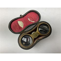 Pair of mother of pearl binoculars, Maelzel metronome and Zeiss Contina camera