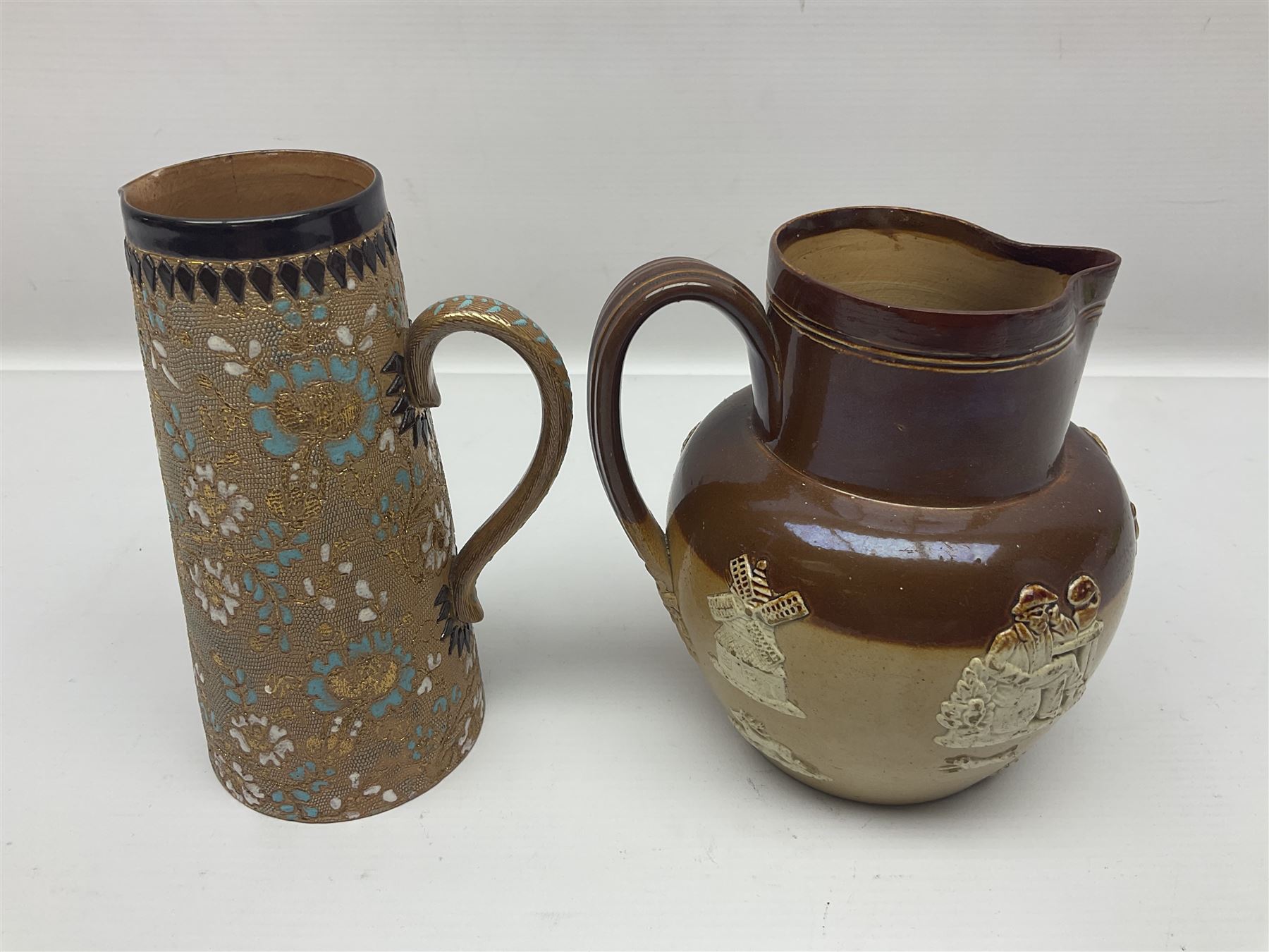 Doulton Lambeth salt glazed harvest jug, together with four other