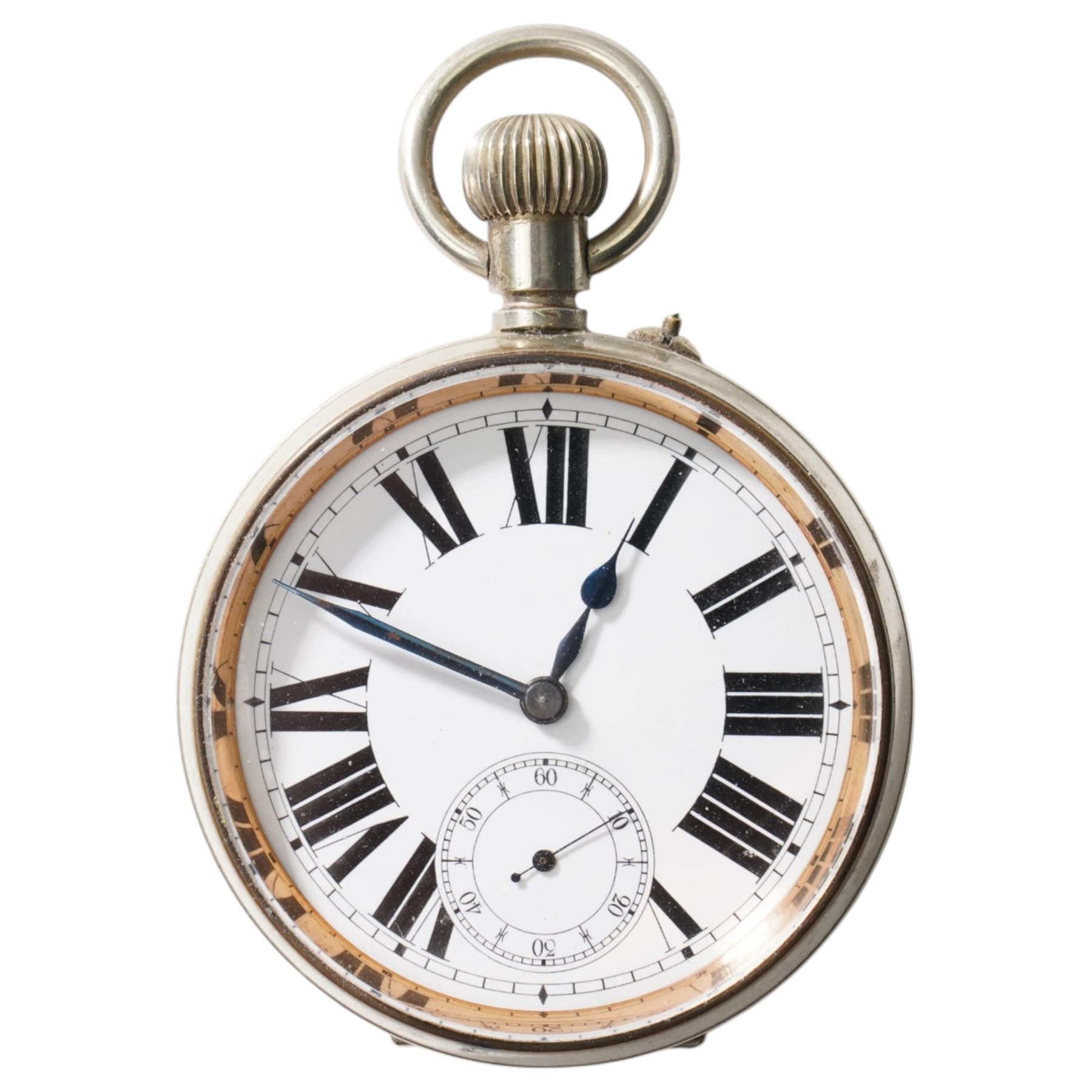 Early 20th century nickle cased goliath pocket watch by Jays, London, in silver engine turned travelling case London 1913 and one other nickle cased goliath pocket watch