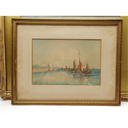 William Edward Croxford (British 1852-1926): Rocky Outcrop, watercolour heightened with white signed 28cm x 45cm; R Allam (British early 20th century): Shipping at Anchor, watercolour signed 20cm x 30cm (2)