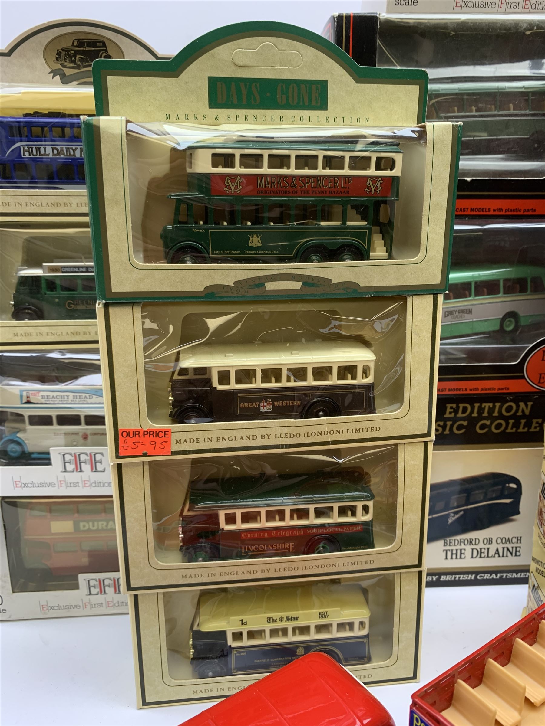 Various makers - twenty-eight die-cast models of buses by EFE (Exclusive First Editions), Lledo, Days Gone etc including GB Models limited edition Bedford OB Coach No.45/1000 with certificate; most boxed but six unboxed (28)
