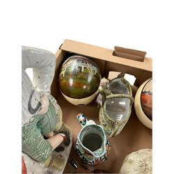 Two hand painted ostrich eggs, together with Staffordshire figure, lustre mug and other collectables 