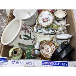 Collection of ceramics, to include Capodimonte ashtrays, Portmeirion plant pot, Aynsley Orchard Gold tea cup, Paragon Country Lane tea wares, together with glassware, to include a pair of glass lusters etc, in two boxes 