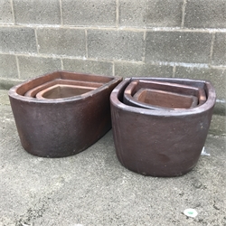 Set six rustic tapering D shaped planters, W62cm