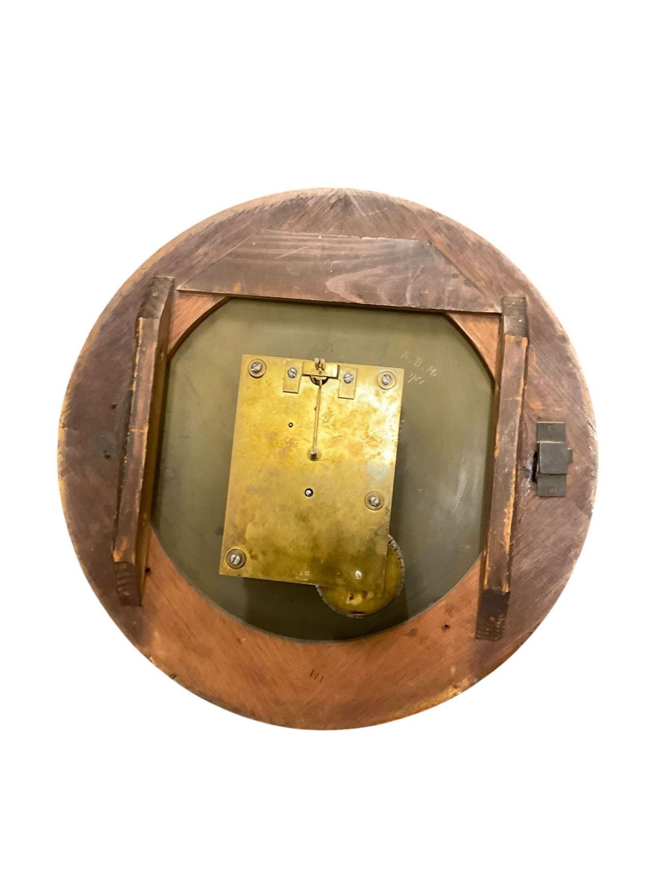 English-early 20th century  8-day wall clock with a mahogany dial surround and 12