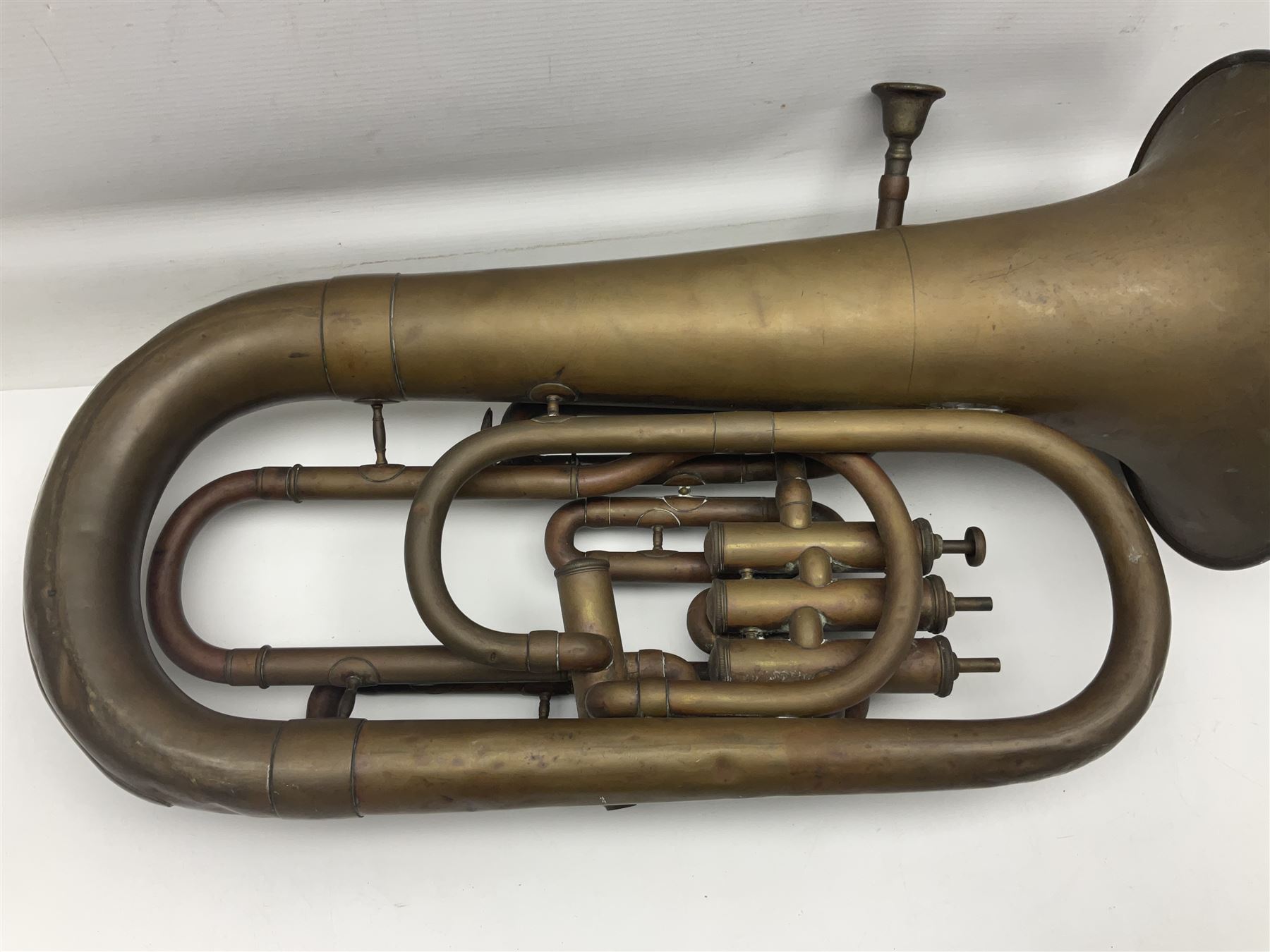 Early 20th century French Jerome Thibouville-Lamy Class B brass 4-valve euphonium for restoration or display L59cm