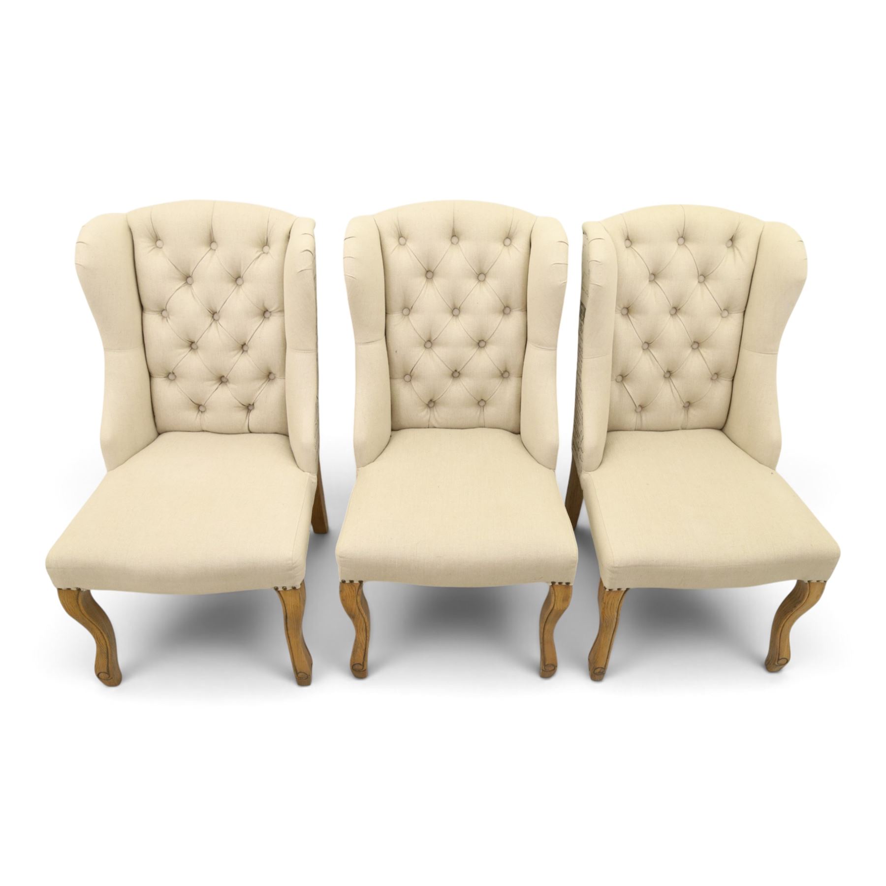 Set of six contemporary button back wingback dining chairs